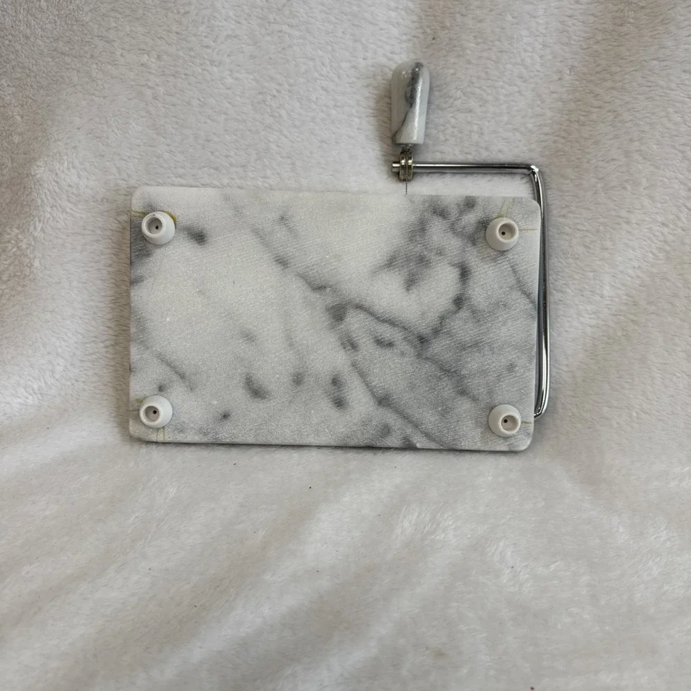 White Marble Cheese Slicer‎ Board with Stainless Steel Wire Cutter 8x5 Inch